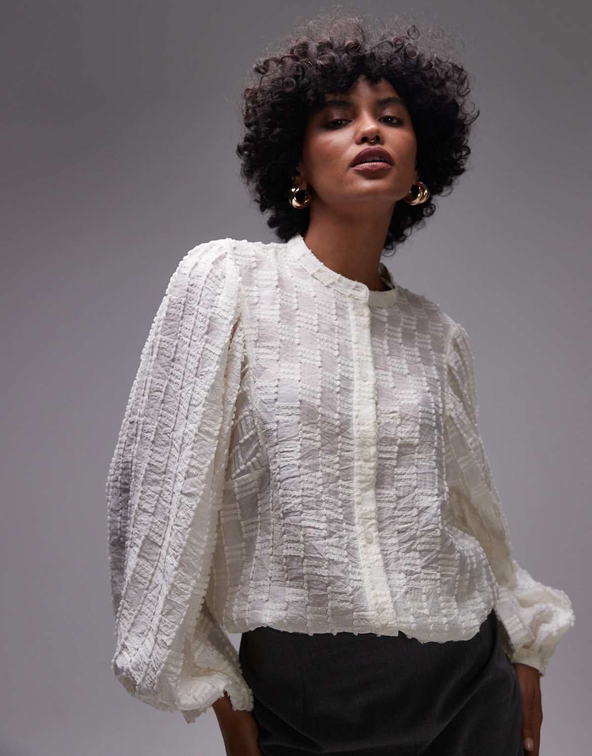 & Other Stories blouse with volume sleeves in off white