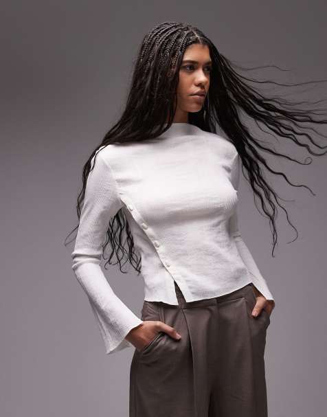 & Other Stories - Blusa a maniche lunghe bianca testurizzata trasparente con bottoni asimmetrici - view 1