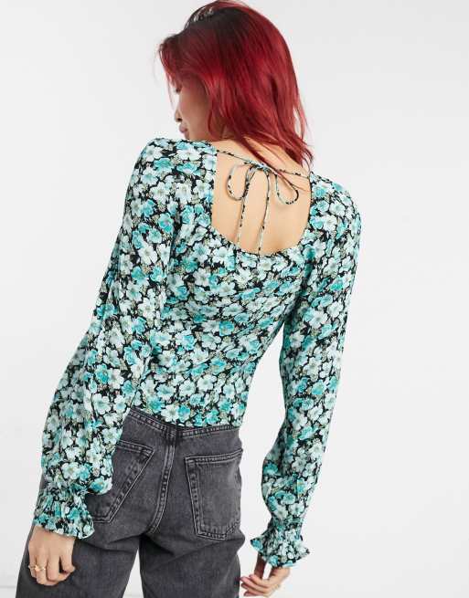 & Other Stories - Blusa con scollo quadrato e maniche a sbuffo verde a fiori - MULTI, 2 di 4
