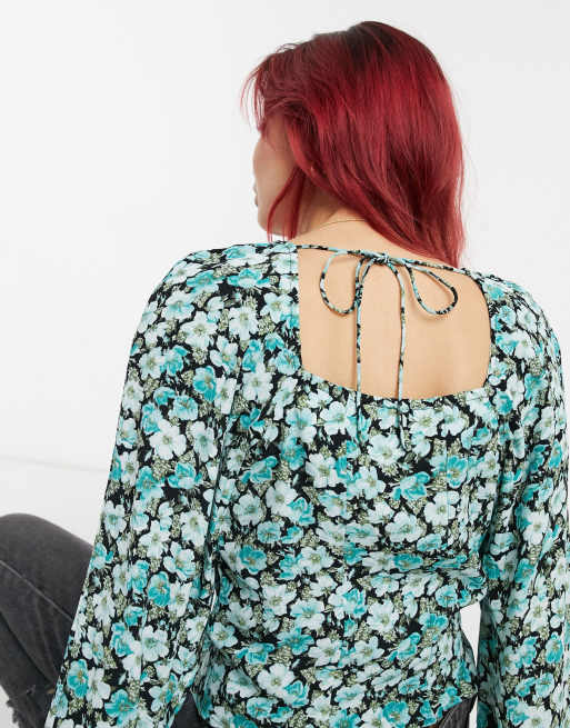 & Other Stories - Blusa con scollo quadrato e maniche a sbuffo verde a fiori - MULTI, 3 di 4