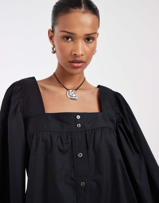 & Other Stories - Blusa nera con scollo squadrato e bottoni, 3 di 4