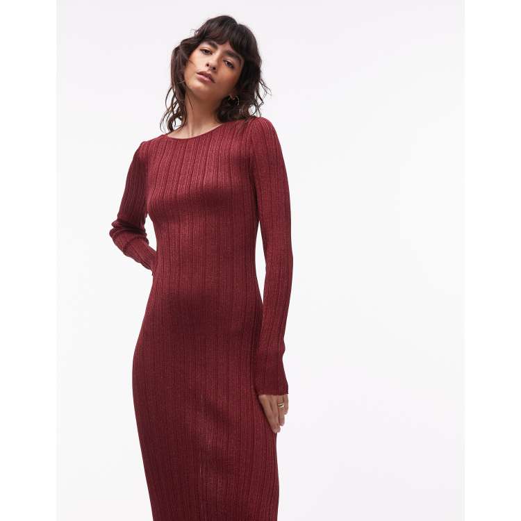 & Other Stories boat neck long sleeve midi dress in red | ASOS