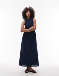 [Other Stories] & Other Stories boat neck maxi dress with smocked bodice in blue 34 BLUE