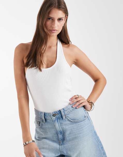 & Other Stories - Body blanco con cuello halter de punto acanalado - view 1