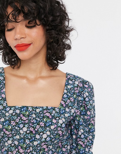 & Other Stories bold floral puff sleeve blouse in multi
