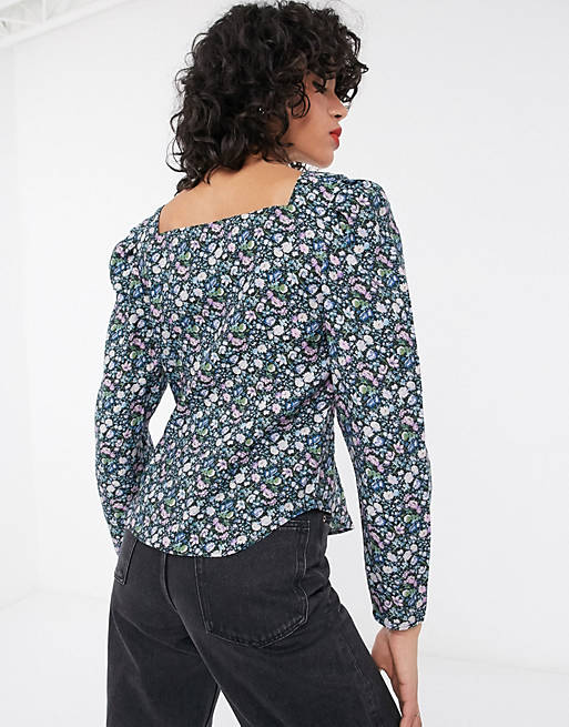 Tops & Other Stories bold floral puff sleeve blouse in multi 