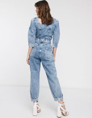 acid wash denim jumpsuit