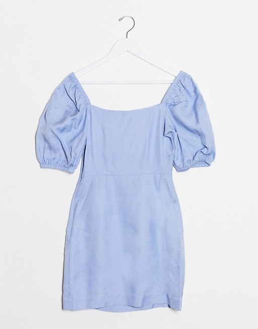 & Other Stories bold shoulder mini dress in cornflower blue