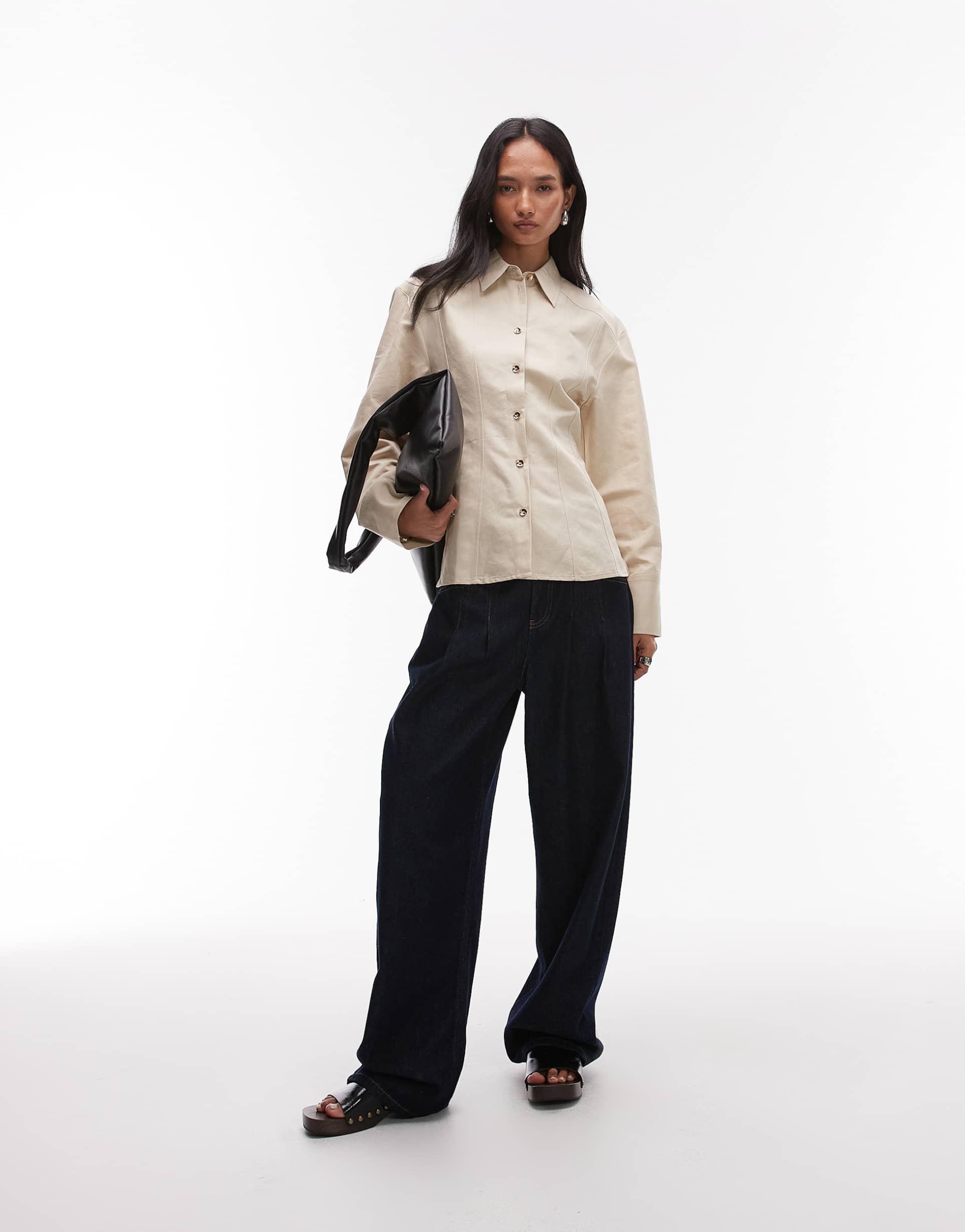 & other stories bold shoulder sculpted shacket in beige