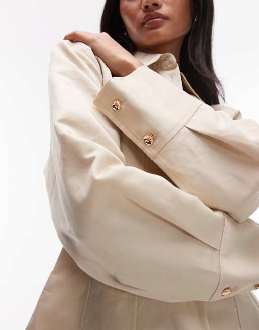 & Other Stories bold shoulder sculpted shacket in beige, 3 of 4