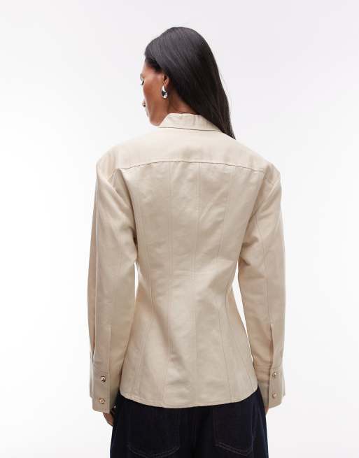 & Other Stories bold shoulder sculpted shacket in beige, 4 of 4