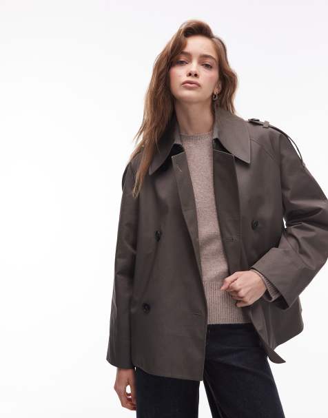 & Other Stories bold shoulder short trench jacket  in dark green - view 1