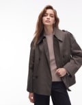 [Other Stories] & Other Stories bold shoulder short trench jacket in dark green M GREEN