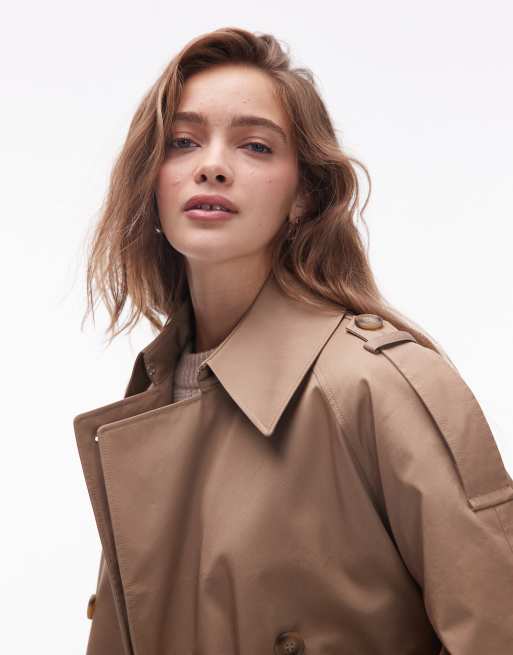 & Other Stories bold shoulders short trench coat in beige, 3 of 4