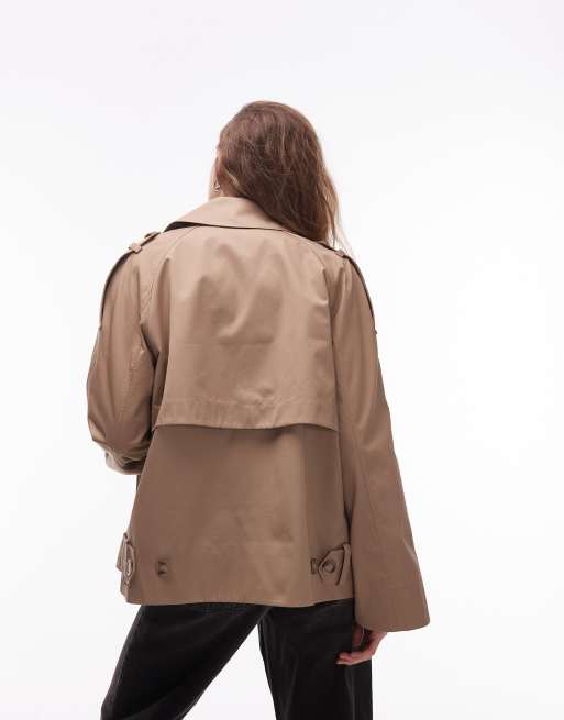 & Other Stories bold shoulders short trench coat in beige, 4 of 4