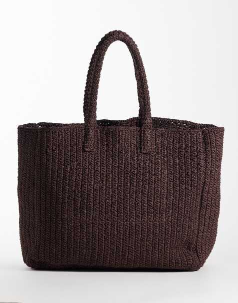 & Other Stories - Bolso tote grande marrón chocolate estructurado de paja - view 1