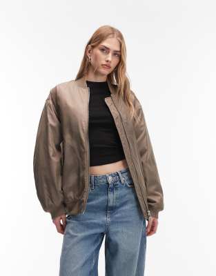 & Other Stories - Bomberjacke aus Nylon in Braun mit Reißverschluss vorne-Brown