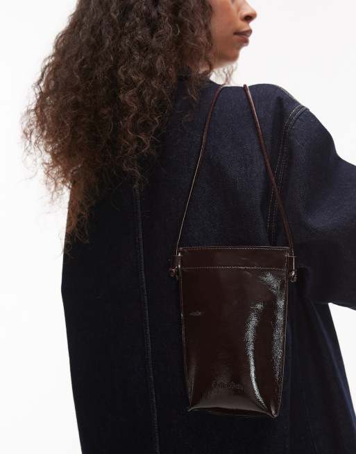 & Other Stories – Bordowa skórzana saszetka na telefon crossbody