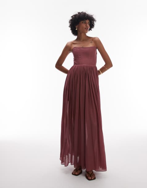 & Other Stories maxi dress with corset and sheer overskirt in berry burgundy