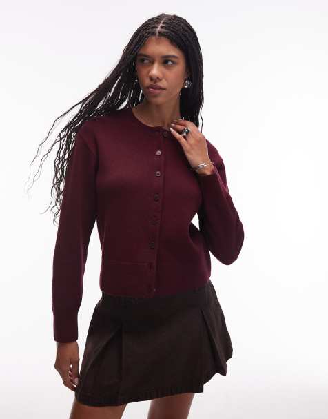 & Other Stories wool cardigan with button front in burgundy