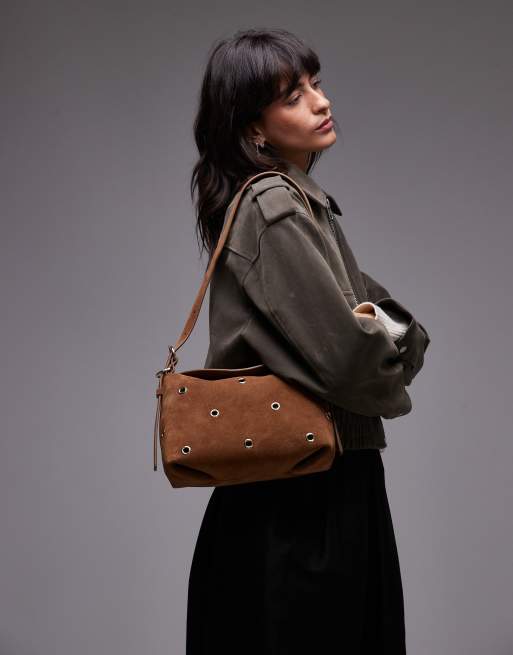& Other Stories - Borsa da spalla in camoscio marrone cognac con occhielli in metallo , 4 di 4