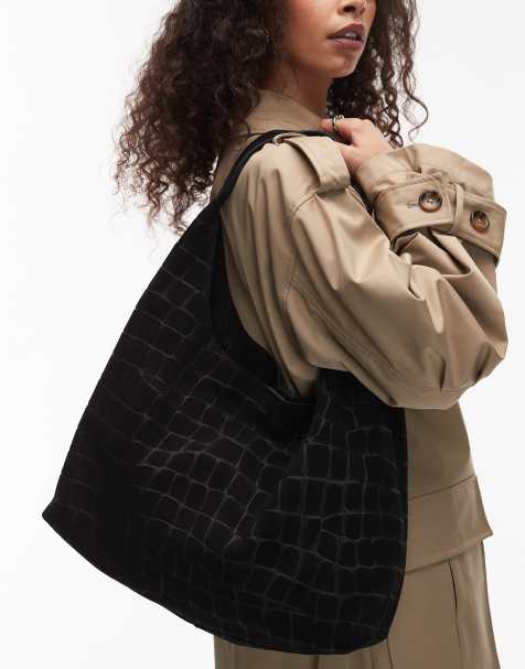 & Other Stories - Borsa shopping grande in camoscio nera effetto coccodrillo - view 1