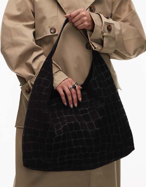 & Other Stories - Borsa shopping grande in camoscio nera effetto coccodrillo, 4 di 4