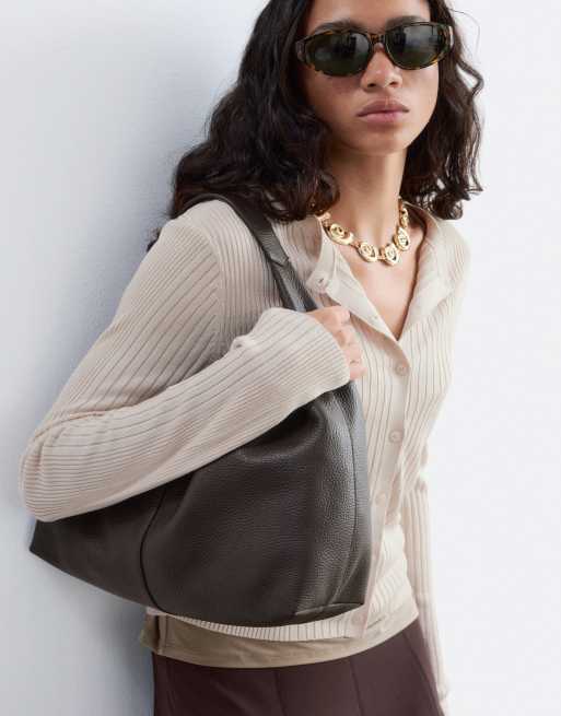 & Other Stories - Borsa shopping grande in vera pelle marrone scuro, 2 di 4