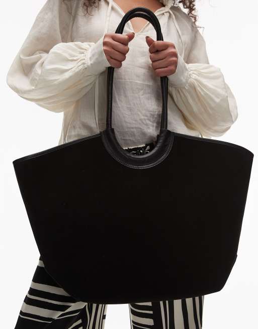 & Other Stories - Borsa shopping in vera pelle scamosciata oversize nera con due manici, 4 di 4