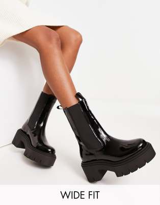 Other Stories Bottes chunky talon en cuir verni Noir