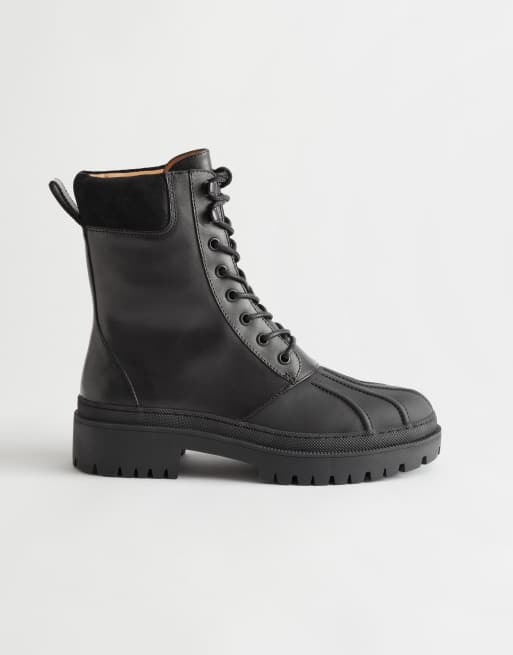 & Other Stories - Bottines en cuir à lacets et surpiqûres - Noir