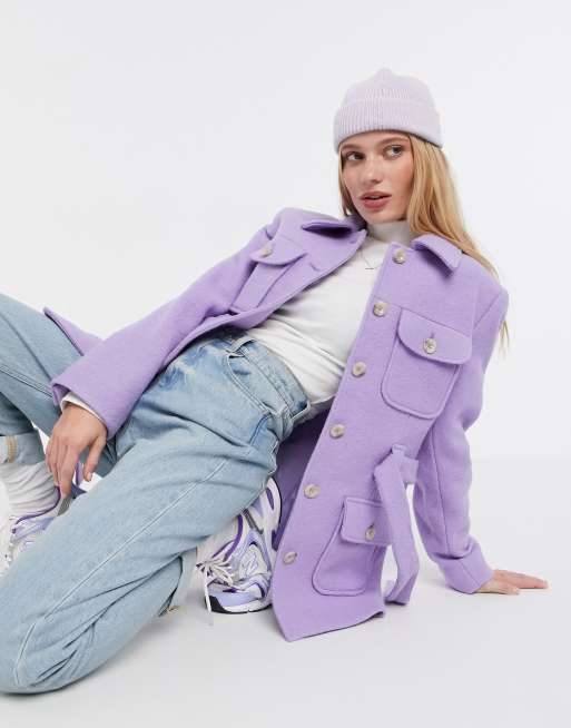 u0026 Other Stories boucle wool tie-waist jacket in purple | ASOS