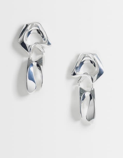 & Other Stories boucles d'oreilles pendantes abstraites argentées - view 1
