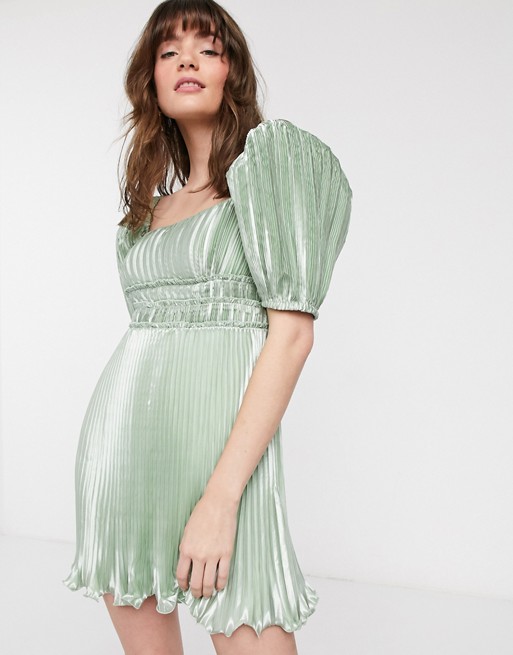 & Other Stories bow-back metallic mini dress in sage