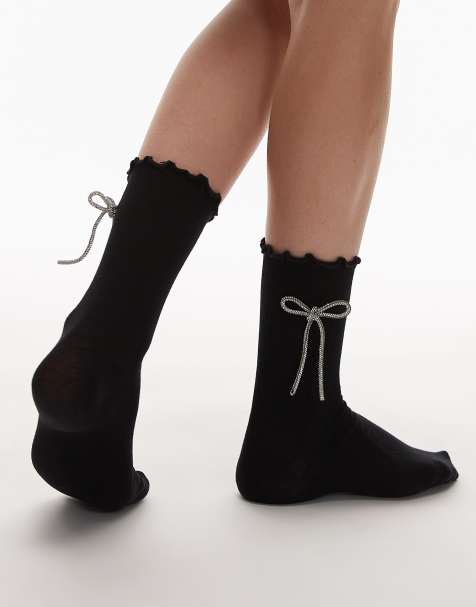& Other Stories bow embellished socks in black - view 1