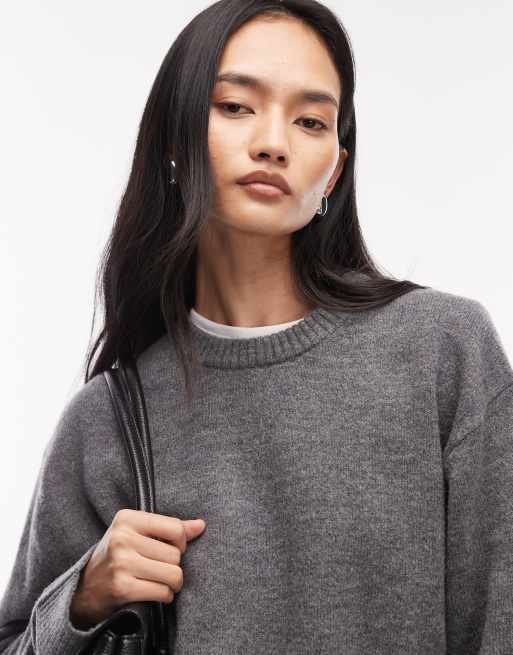 & Other Stories boxy cotton wool blend sweater in dark gray, 3 of 4