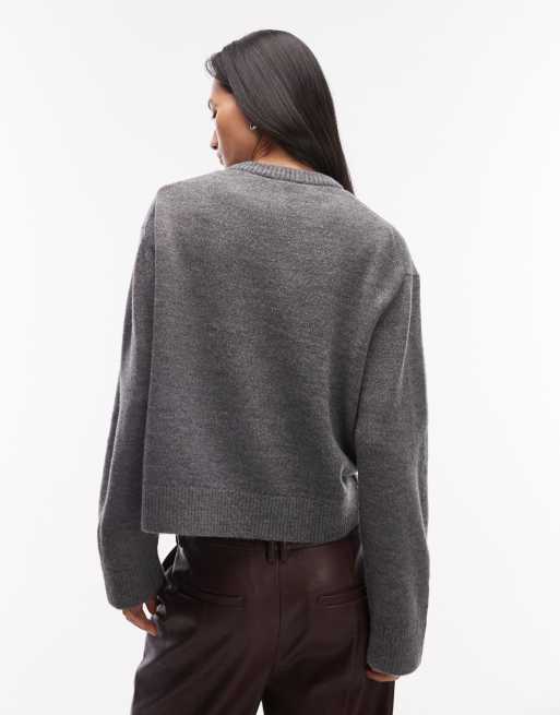 & Other Stories boxy cotton wool blend sweater in dark gray, 4 of 4