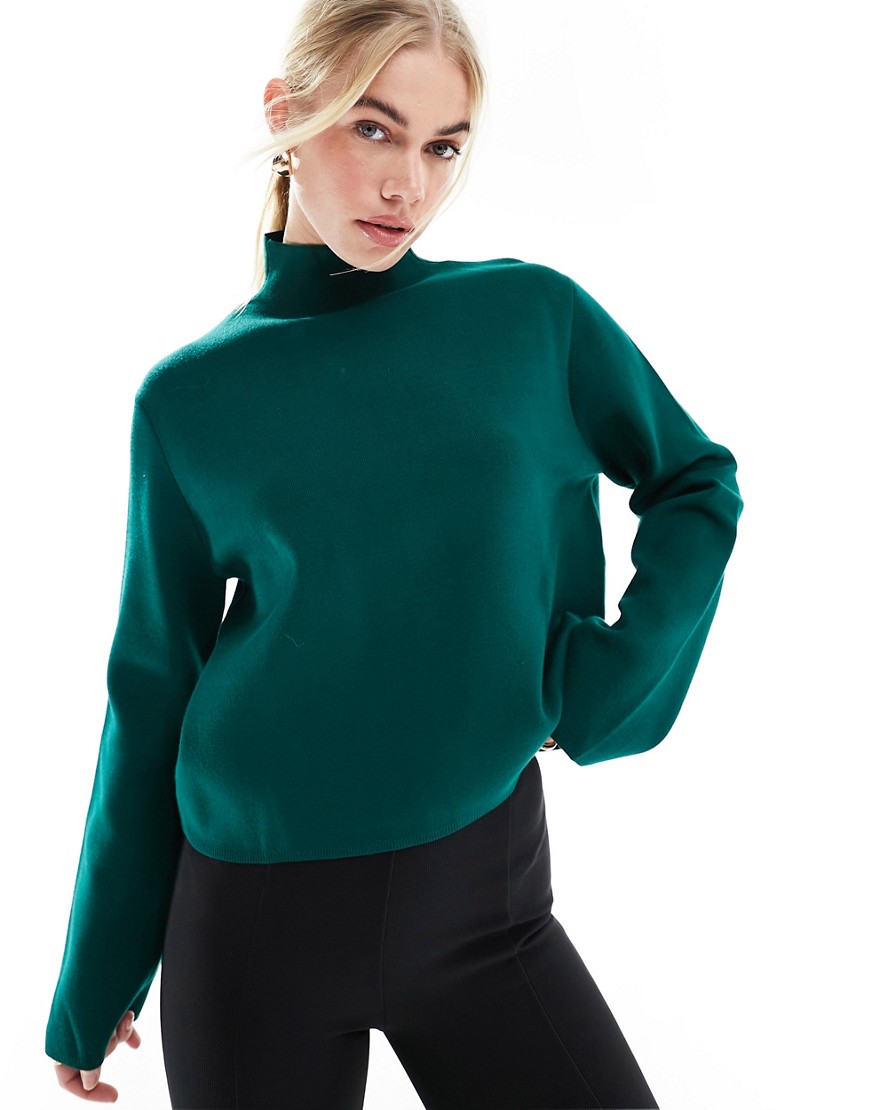 & Other Stories boxy high neck cropped jumper in green