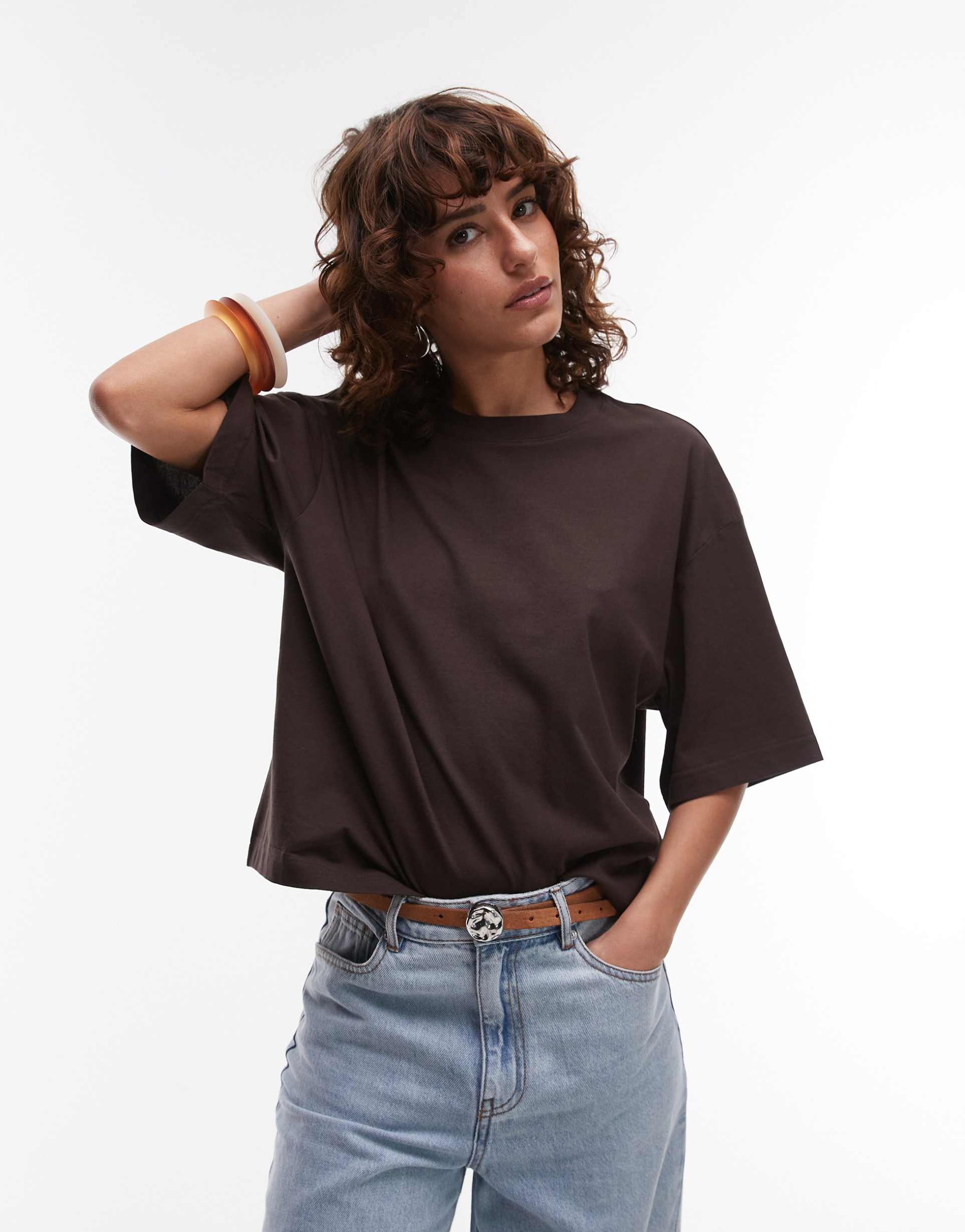& other stories boxy oversized t-shirt in brown