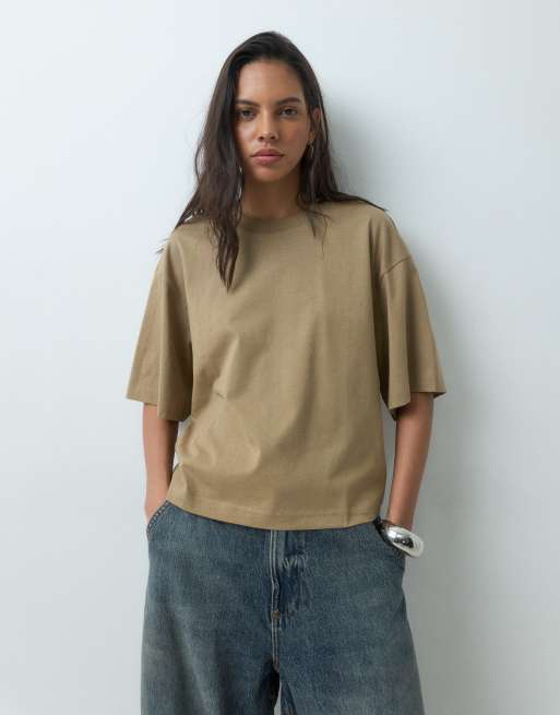 & Other Stories boxy oversized t-shirt in dark beige, 5 of 5