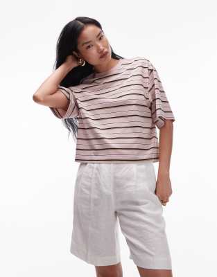 & Other Stories boxy oversized t-shirt in pink and brown stripes-Multi