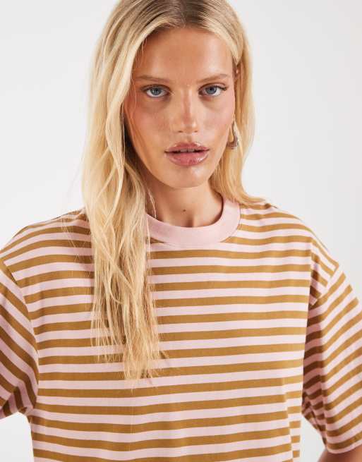 & Other Stories boxy oversized T-shirt in pink striped print, 3 of 4
