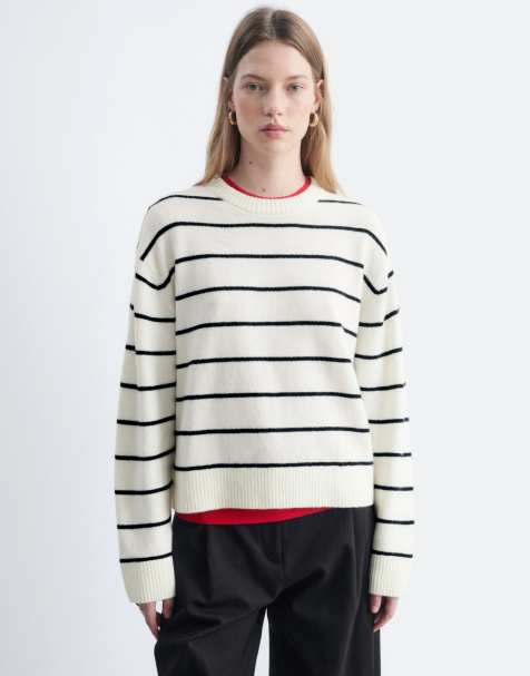 & Other Stories boxy wool and cotton blend sweater in beige stripe - view 1