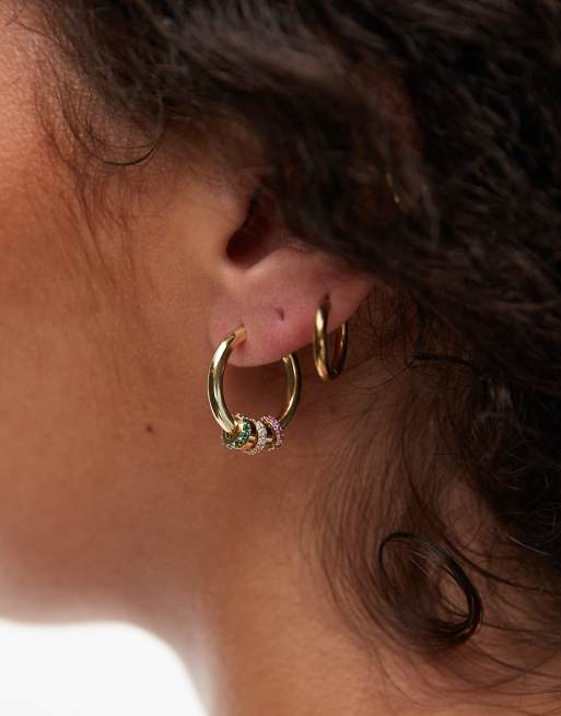 & Other Stories brass hoop earrings with diamonte ring detail in gold tone