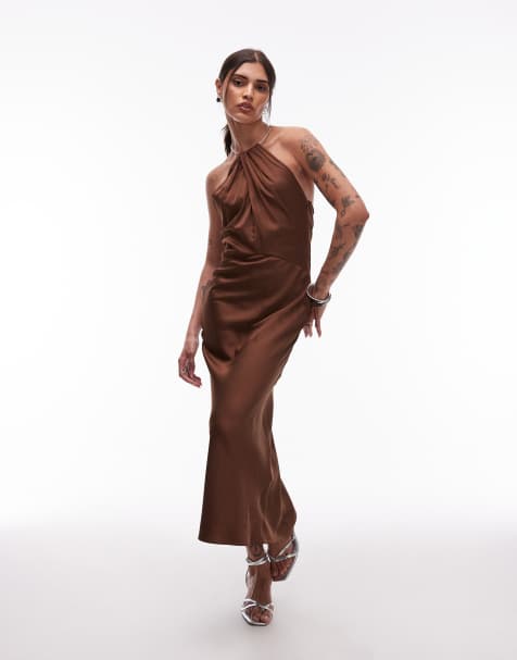 & Other Stories maxi dress with metal halter neck detail and  low back in brown