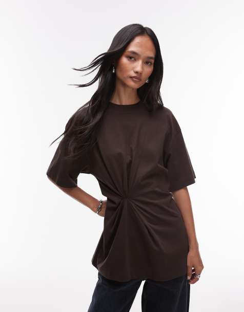 & Other Stories t-shirt with ruche detail in brown