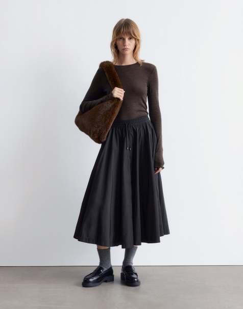 & Other Stories pure wool lettuce edge long sleeve top with thumbhole detail in brown