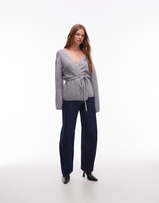 & Other Stories – Breit gerippte Strickjacke in meliertem Grau aus Alpaka und Wolle mit Taillengürtel, 3 von 4