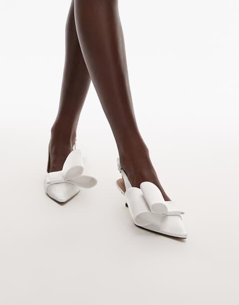 & Other Stories Bridal slingback kitten heels with rhinestone bow in white - view 1