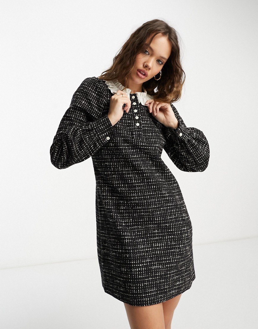 & Other Stories broderie collar boucle mini dress in black